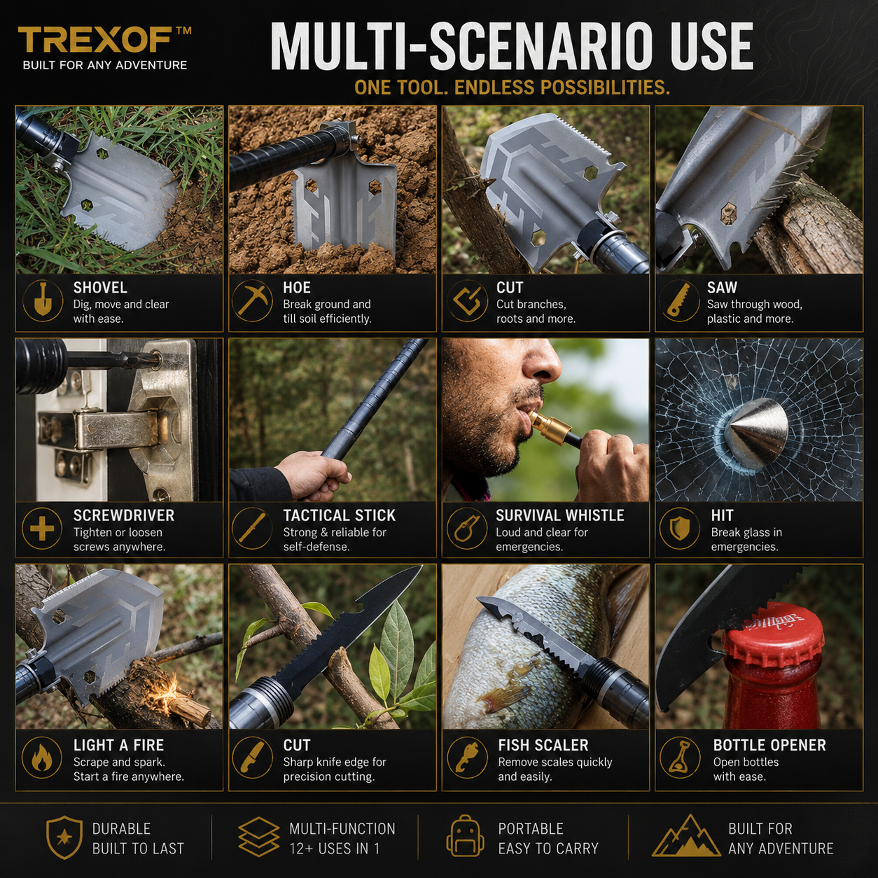Trexof™ Multi 23-1 Survival Outdoors Shovel
